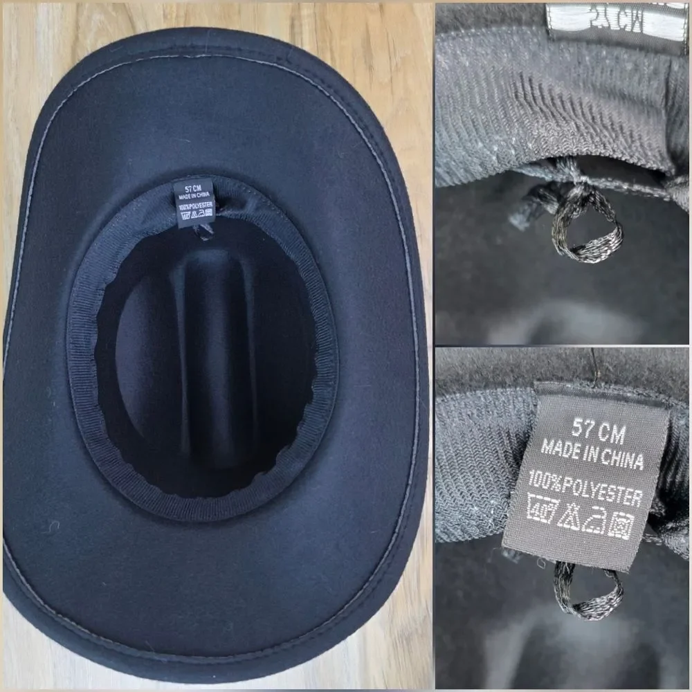 ☔️🩵Black & Rhinestone Band Wide Brim Cowgirl Hat Medium - Picture 12 of 15